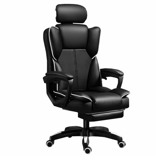 QZYGWCS Gaming Stuhl Bürostuhl Schreibtischstuhl mit ergonomischer Lordosenstütze,Drehstuhl mit hoher Rückenlehne,verstellbar, mit Fußstütze (Schwarz) von QZYGWCS