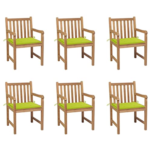 QZZCED Balkonstühle Outdoor Stühle Terrassenstühle Campingstuhl Gartenstühle 6 STK. mit Hellgrünen Kissen Massivholz Teak für Terrassen, Gärten, Innenhöfe von QZZCED