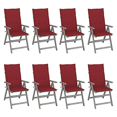QZZCED Strandkörbe Campingstuhl Terrassenstühle Outdoor Stühle Verstellbare Gartenstühle mit Auflagen 8 STK. Grau Akazienholz für Terrasse, Garten, Balkon von QZZCED