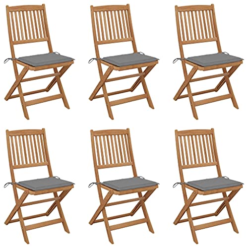 QZZCED Terrassenstühle Balkonstühle Outdoor-Stühle Gartenmöbel Klappbare Gartenstühle 6 STK. mit Kissen Massivholz Akazie für Terrasse, Garten, Balkon von QZZCED