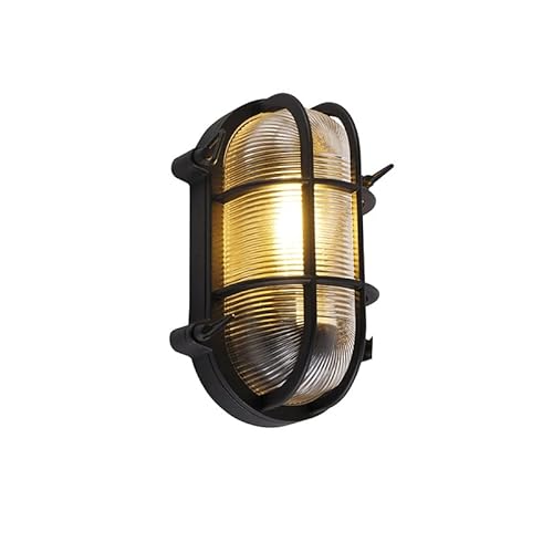 QAZQA - Industrie I Vintage I Industrie I Vintage I Außen Wand- und Außen Deckenleuchte I Deckenlampe I Lampe I Leuchte schwarz oval IP44 - Noutica I Außenbeleuchtung - Aluminium Oval - LED geeignet E von Qazqa