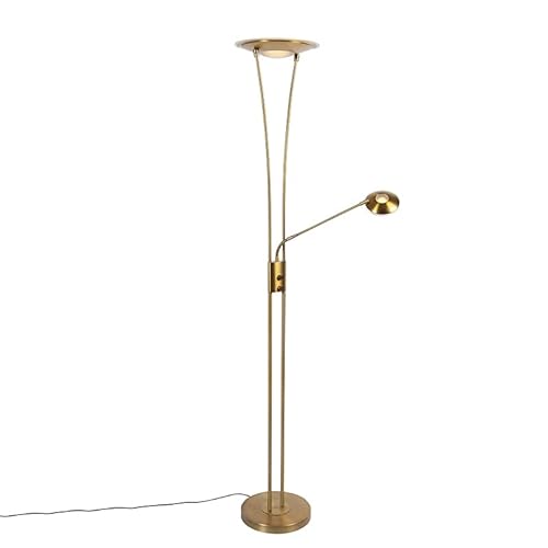Qazqa - Modern Stehlampe Bronze inkl. LED mit Lesearm - Ibiza Dimmer I Dimmbar I Wohnzimmer I Schlafzimmer I Deckenfluter - Stahl Länglich - I LED von Qazqa