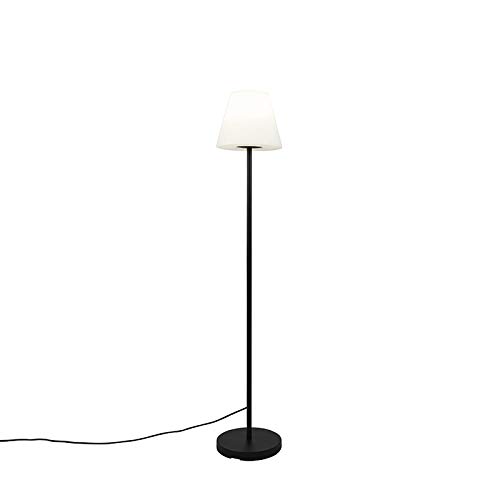 Qazqa - Design Außen Stehlampe schwarz mit weißem Schirm IP65 25 cm - Virginia I Außenbeleuchtung - Stahl Länglich - LED geeignet E27 von Qazqa