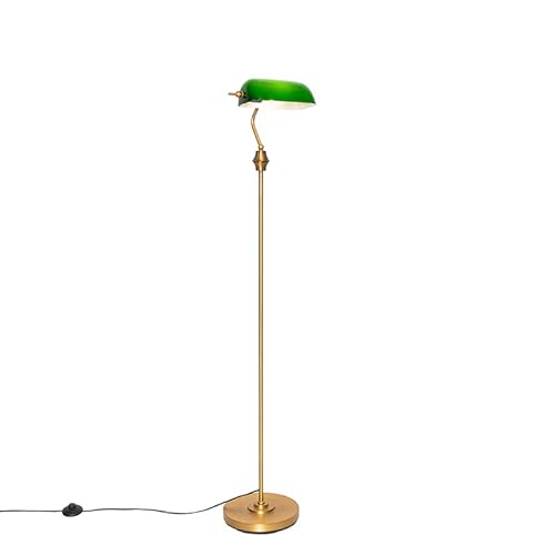 Qazqa - Klassisch I Antik Klassische Notar-Stehlampe Bronze mit grünem Glas - Banker I Wohnzimmer I Schlafzimmer I Bankerleuchte - Stahl Länglich - LED geeignet E27 von Qazqa