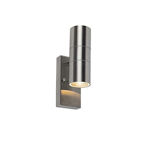 Qazqa - Modern Außen Wandleuchte Stahl I Silber I nickel matt 2-flammig IP44 mit Dämmerungssensor - Duo I Außenbeleuchtung I Up & Down - Edelstahl Rund - LED geeignet GU10 Qazqa - Modern Außen Wandleuchte Stahl I Silber I nickel matt 2-flammig IP44 mit Dämmerungssensor - Duo I Außenbeleuchtung I Up & Down - Edelstahl Rund - LED geeignet GU10 von Qazqa