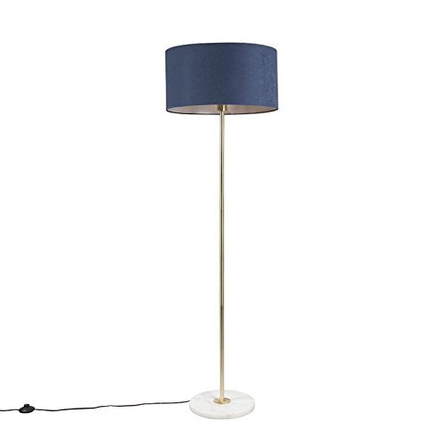 Qazqa - Modern Messing Stehlampe mit blauem Schirm 50 cm - Kaso I Wohnzimmer I Schlafzimmer - Stahl Rund - LED geeignet E27 Qazqa - Modern Messing Stehlampe mit blauem Schirm 50 cm - Kaso I Wohnzimmer I Schlafzimmer - Stahl Rund - LED geeignet E27 von Qazqa