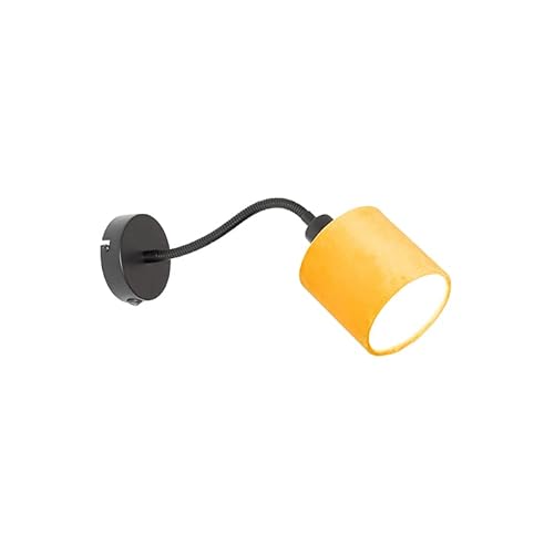 Qazqa - Modern Wandleuchte schwarz mit gelbem Schalter und flexiblem Arm - Merwe I Wohnzimmer I Schlafzimmer - Textil Rund - LED geeignet E14 von Qazqa