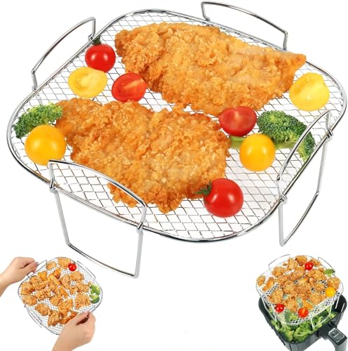 Air Fryer Dehydrator Racks, Edelstahl Obst Fleisch Food Dehydrator Rack Air Fryer Crisper Basket Toast Rack Grill für Pommes Speck Chicken Fried Food von Qcwwy