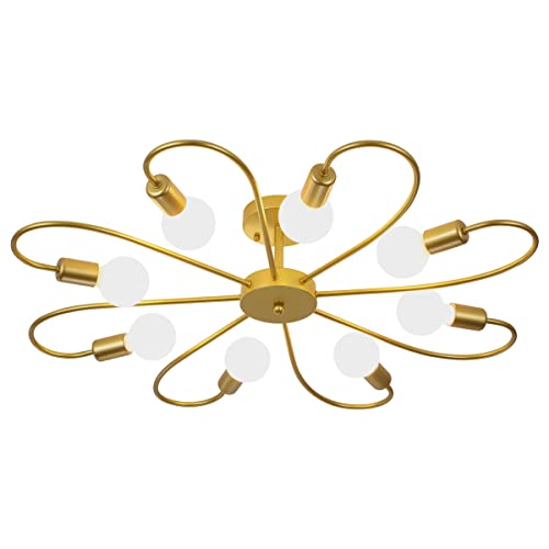 Qcyuui Moderne 8-flammige Deckenleuchte Industrielle Sputnik Deckenlampe, E27 Halbbündige Gold Kronleuchter Beleuchtung für Wohnzimmer Bauernhaus Küche (Glühbirne nicht enthalten) von Qcyuui