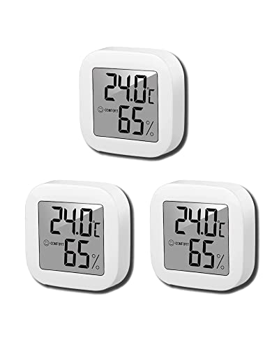 QeeFop Digitales Thermo-Hygrometer, 3 Stück Thermometer Hygrometer Innen, Temperatur und Luftfeuchtigkeitmessgerät, Raumthermometer mit Smiley-Indikator für Babyzimmer, Büro, Weinkeller, Gewächshaus von QeeFop