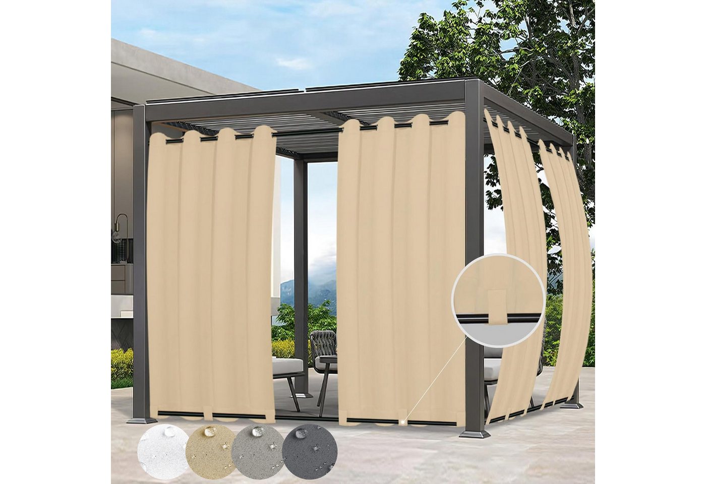 Outdoorgardine Blickdicht Vorhänge Wasserdicht,Outdoor Vorhang Sichtschutz Balkon, Qelus, (1 St), mit ösen,für Terrasse Garten Pavillon Veranda von Qelus