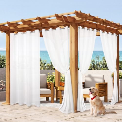 Qelus Outdoor Vorhänge Halbtransparent, 2er Set Outdoorvorhänge Wasserdicht mit Ösen, Weiss Geometrisch Stil Dekoschal Balkon Sichtschutz für Pergola Terrasse Garten Außen/Innen, B132xH213cm von Qelus