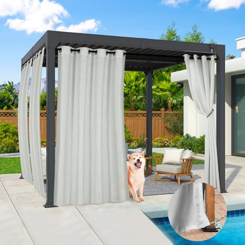 Qelus Outdoor Vorhang Wetterfest, 2er Set Nicht Transparent Outdoorvorhänge Wasserdicht mit Ösen, Dekoschal Sonnenschutz Sichtschutz für Balkon Garten Terrasse Pavillon, B132xH213cm, Hellgrau von Qelus