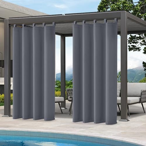 Qelus Outdoor Vorhang Wasserdicht, Sonnenschutz mit Klettverschluss B132xH241cm, Outdoorvorhänge für Balkon Sichtschutz Pavillon Pergola Terrasse Garten (Anthrazitgrau, 1Stück) von Qelus