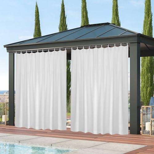 Qelus Outdoor Vorhang Wetterfest, Sonnenschutz mit Klettverschluss B254xH244cm, Outdoorvorhänge Wasserdicht für Balkon Sichtschutz Pavillon Pergola Terrasse Garten (Grauweiß) von Qelus