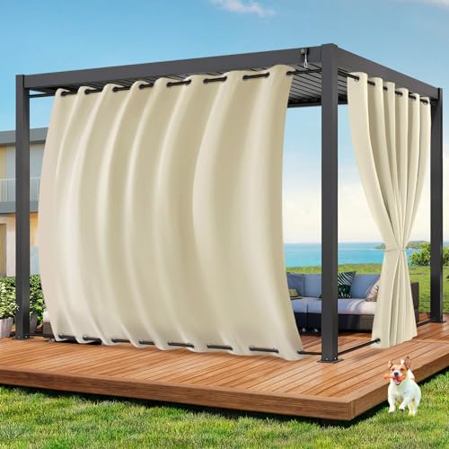 Qelus Vorhang Outdoor Wetterfest B254xH243CM, Wasserdicht Outdoorvorhänge mit Ösen, Aussen Gardinen Winddicht Sonnenschutz Sichtschutz für Garten Terrasse Balkon Pergola Pavillon (Beige) von Qelus