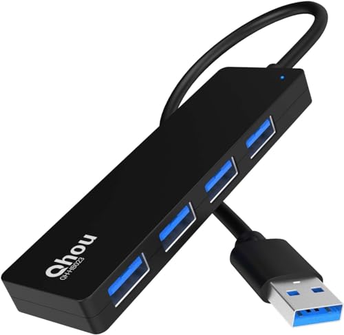 USB 3.0 Hub mit 4 USB 3.0 Ports, 4 in 1 5Gbps Ultra Slim USB Adapter USB Splitter Kompatibel mit Drucker, Flash Drive,PS4 von Qhou