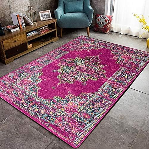 Teppiche im marokkanischen Stil für Wohnzimmer, Schlafzimmer, Sofa, Bodenmatte, rutschfest, Arbeitszimmer, Dekor, Vintage-Lila-Blumenmuster, 100 x 160 cm von QiXiaYuHui