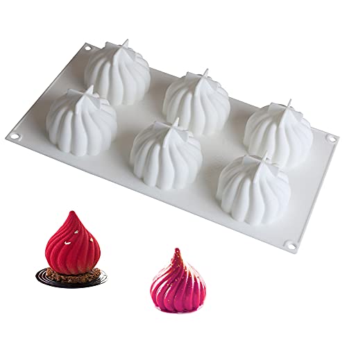 Qianchilang Dessert Mousse Backformen 3D Backformen 6 Löcher Silikon-Formen Mousse Form Spiral Zwiebel Rotierendes DIY Küchenbackwerkzeug zur Herstellung französischer Desserts Schokoladenseife-Weiß von Qianchilang