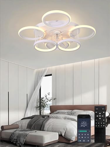 Qiaomao Deckenventilator mit Beleuchtung 65cm Weiß 75W Dimmbare Deckenleuchte Ventilator Leise mit fernbedienung APP, 6-Gang Lampe Deckenventilatoren Deckenlampe Ventilator für Wohnzimmer Schlafzimmer von Qiaomao