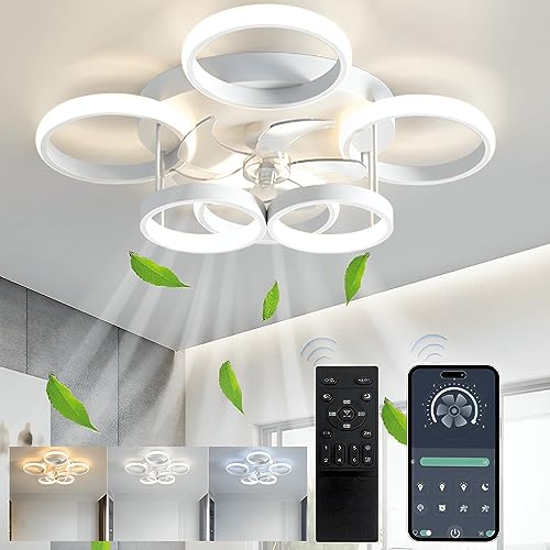 Qiaomao Deckenventilator mit Beleuchtung und Fernbedienung, Leise, APP Dimmbare Lampe mit Ventilator, 65W LED Deckenleuchte mit Ventilator, Umkehrbare 6-Gang-Einstellung, Timer(Weiß) von Qiaomao