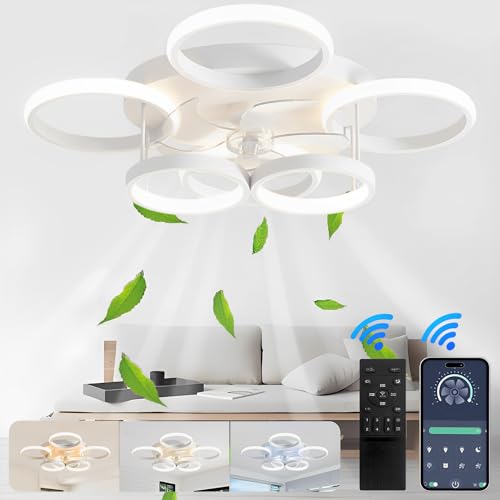 Qiaomao Deckenventilator mit Beleuchtung und Fernbedienung, Leise, APP Dimmbare Lampe mit Ventilator, 75W LED Deckenleuchte mit Ventilator, 8 Lüfterflügel, Umkehrbare 6-Gang-Einstellung, Timer, Weiß von Qiaomao