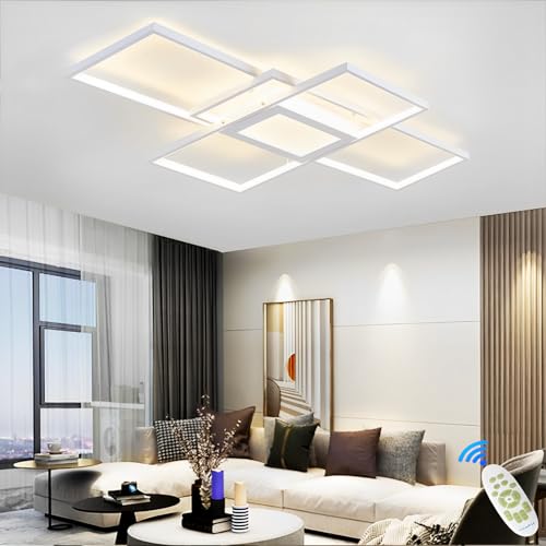 Qiaomao Modern Deckenlampe LED Deckenleuchte Dimmbar mit Fernbedienung 82W Rechteckige Deckenlampe Wohnzimmer Lampe Decke Schlafzimmerlampe Der Zentrale Steuerkasten Kann Licht Abgeben, Weiß, 85cm von Qiaomao