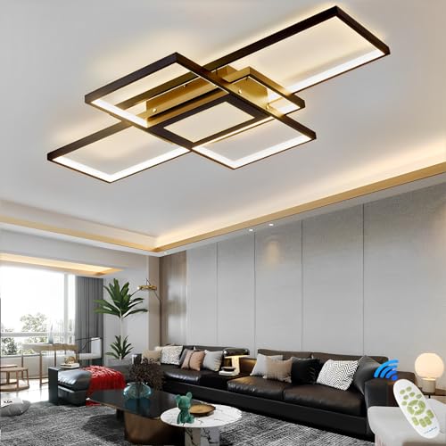 Qiaomao Modern Design LED Deckenleuchte 92W Dimmbar Rechteckige Deckenleuchte Wohnzimmer Deckenlampe Schwarz Mit Fernbedienung, Zentrale Steuerbox mit Scheinwerfer, Für Küche, Esstisch, Büro, 100cm von Qiaomao