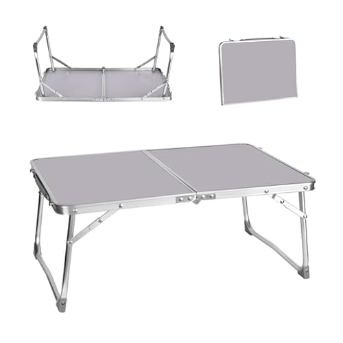 Niedriger faltbarer Campingtisch, leichter Aluminium-Picknicktisch, Laptop-Betttisch, tragbarer Knietisch, für Picknick/Camping oder Frühstücksessen, Lesen, Filme auf Bett/Couch (weiß, 60 cm) von Qimu