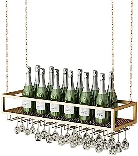 Hängendes Weinregal mit Metall-Eisenkette, modernes goldenes Decken-Flaschenregal, Bar, Küche, Weinglasregal, Becher, Stielglasregale, 80 x 25 x 20 cm von Qingingg