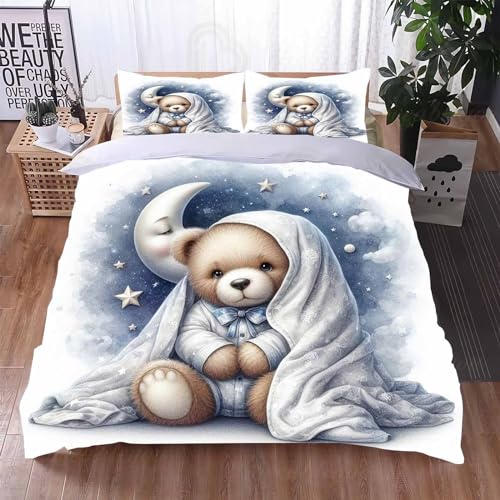 Qiqumax Bettwäsche 135x200 Cartoon Bär KinderBettwäsche 3D-Digitaldruck 100% Mikrofaser Cartoon Teddy Bär Tier Bettbezug Für Erwachsene Und Kinder (5,135 x 200 cm) von Qiqumax