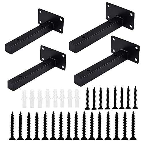 Schwimmende Regalhalterungen,Qiundar 4 Pcs Regalhalterung Unsichtbar Schwerlast Schwarz Wandregalträger Metall Für Wohnzimmer Büro Küchen(15cm,20cm) von Qiundar