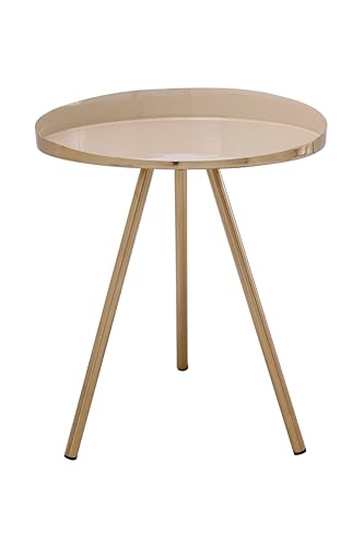 Qiyano Beistelltisch in Tablettform rund Gold glänzend 100% Eisen Metall schlicht modern Dreibein Wohnzimmer Couch Deko Nachttisch Schlafzimmer Vorraum Pflanzen Höhe: 48,5 cm Farbe: Elfenbein von Qiyano