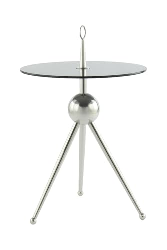 Qiyano Beistelltisch rund 100% Edelstahl Glas Dreibein Tripod mit Tragering tragbar filigran zweifärbig modern Design Ablage Wohnzimmer Couch Flur Nachttisch Blumen Höhe: 70 cm Farbe: Silber/Grau von Qiyano