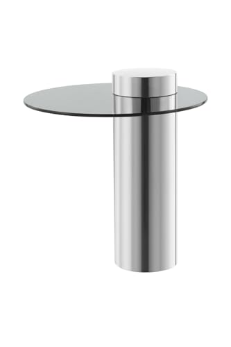 Qiyano Beistelltisch rund Säule schmal Glas Edelstahl Metall glänzend minimalistisch modern Design Wohnzimmer Sofa Schlafzimmer Flur Dekoration handgefertigt Höhe: 52 cm Farbe: Silber/Grau von Qiyano