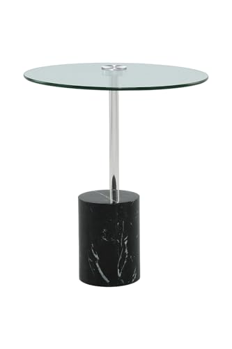 Qiyano Beistelltisch rund mit Sockel Marmor Edelstahl Glas Metall edel zeitlos modern Ablage Nachttisch Couch Wohnzimmer Schlafzimmer Höhe: 50 cm Farbe: Silber/Schwarz von Qiyano