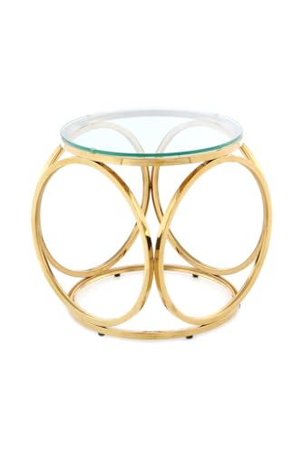 Qiyano Beistelltisch rund mit extravagantem Gestell kugelförmig Stahl Glas modern edel Design pflegeleicht Ablage Sofa Wohnzimmer Nachttisch Dekoration Höhe: 42 cm Farbe: Klar/Gold von Qiyano