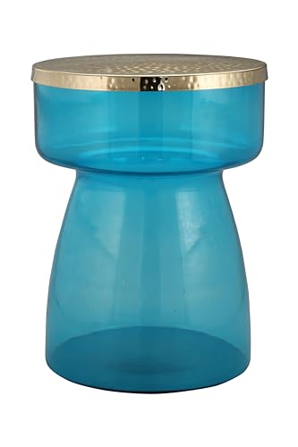 Qiyano Glamouröser Beistelltisch Tepura Blau - Mundgeblasenes Glas, Goldener Metallplatte - Vielseitig & Stilvoll., Wohnzimmer, Bar Lounge Sofa von Qiyano