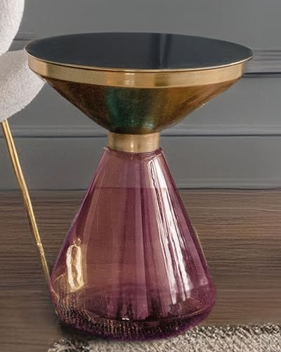 Qiyano Nekeo Beistelltisch Rosa - Retro-Design, Glas, Handgefertigt, Goldene Metallplatte, Ablage, Rund, Wohn- Schlafzimmer, Modern, Pflegeleicht von Qiyano