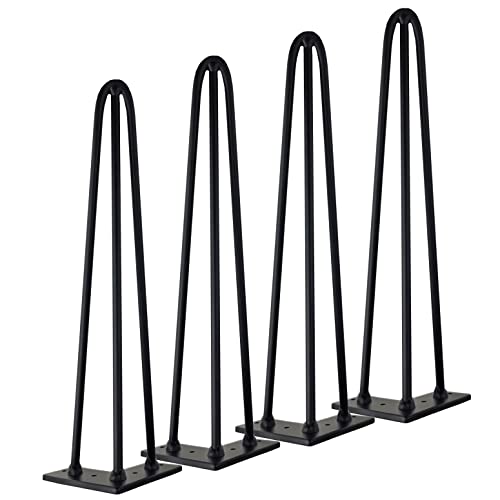 Qrity Haarnadel Tischbeine, 3-Stangen Haarnadel Füße, DIY Black Hairpin Couchtisch Beine Heavy Duty Metall Möbel Bein für Beistelltisch, Bank und Nachttisch, Set von 4, 12" von Qrity