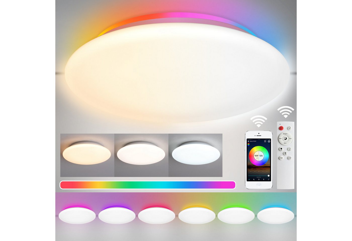 Qualra Tageslichtlampe LED Deckenleuchte 28K Deckenlampe 3000-6000K Dimmbar RGB Fernbedienung, 2240LM für Kinderzimmer Küche Badezimmer Qualra Tageslichtlampe LED Deckenleuchte 28K Deckenlampe 3000-6000K Dimmbar RGB Fernbedienung, 2240LM für Kinderzimmer Küche Badezimmer von Qualra