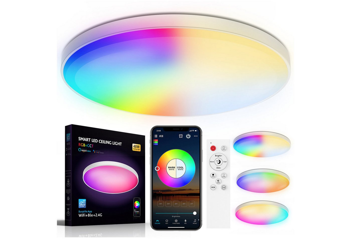 Qualra Tageslichtlampe LED Deckenleuchte Dimmbar Lampe 30W 16 Millionen Farben Deckenlampe, 48W, mit Alexa & Google Assistant für Wohnzimmer Schlafzimmer Qualra Tageslichtlampe LED Deckenleuchte Dimmbar Lampe 30W 16 Millionen Farben Deckenlampe, 48W, mit Alexa & Google Assistant für Wohnzimmer Schlafzimmer von Qualra