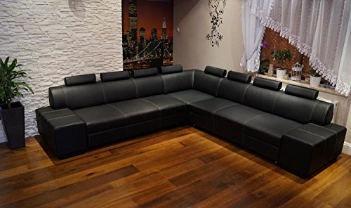Quattro Meble Echtleder Ecksofa London II RE 8z 302x 302cm Sofa Couch mit Bettfunktion, Bettkasten und Kopfstützen Echt Leder mit Ziernaht Eck Couch große Farbauswahl von Quattro Meble