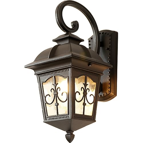 Quevia-Eletro Antike Wand Außenleuchte Wandlampe Aussen,IP44 Aluminium Rustikaler Stil Wandlampen Außen Hof Zaun Außenlampe E27 Antik Hängend Wandlaterne Glas Lampenschirm Balkon Gartenlampe 18.5CM von Quevia-Eletro