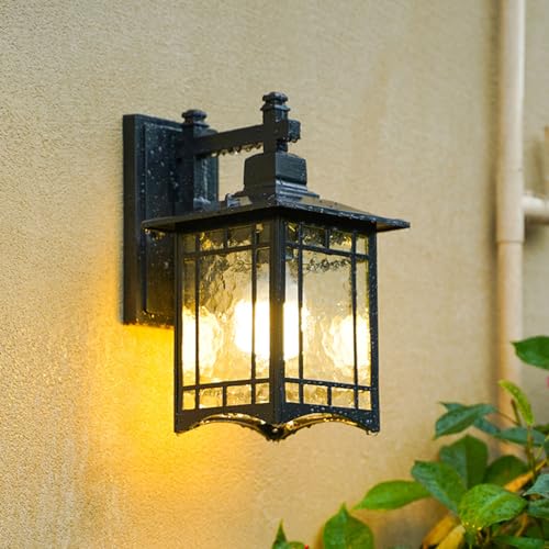 Quevia-Eletro Außen-Wandleuchte Vintage Wandlampe E27 Außenleuchte IP44 Wasserdicht Antike Außenlampe Hauseingang Leuchte Wänden Balkon Antike Korridor Eingangs Aluminium/Glas Außenlampe,H34CM von Quevia-Eletro