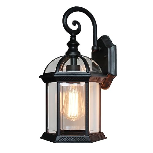 Quevia-Eletro Vintage Außen-Wandlampe Aluminium Gartenlampe Glas-Schirm Wandleuchte Aussen Rustikal Außenwandleuchte Schwarz Wasserdichter IP44 Retro Pavillon Foyer Balkon Villa Flur Wand-Außenleuchte von Quevia-Eletro