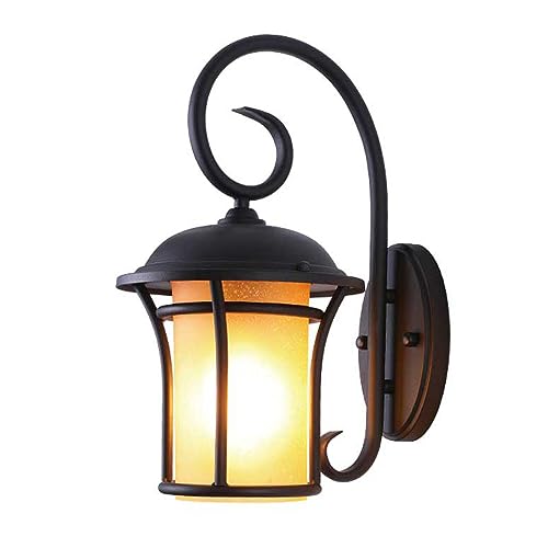 Quevia-Eletro Wandlampe Außen Antik Glas Tiffany Stil E27 Beleuchtung Außen Garten Haus Balkon Flur Außenlampe Metall Glas Lampenschirm Außenwandlaterne, Schwarz Terrassenwandleuchte Wasserdicht IP44 von Quevia-Eletro