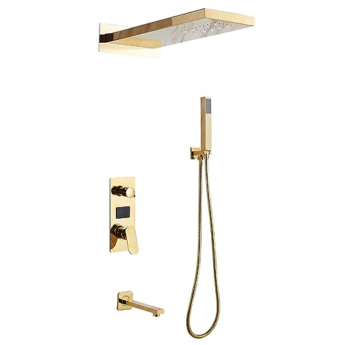 Duschset Duschsystem Wandmontage Thermostat Regendusche Duscharmatur Duschpaneel LED Duschsystem mit Thermostat（gold） Duscharmatur Regendusche Duschset von Quiltern