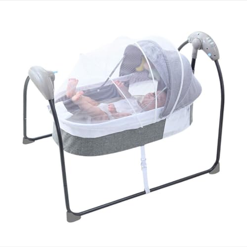 Quiltern Babywiege Kinderbett 3-Speed Auto-Swing Elektrische Babyschaukel Babywippe Babyliege Wiege bis Elektrische Babybett 18KG mit Moskitonetz Musik Omni-direktionale Sicherheitsschnalle (Grau) von Quiltern