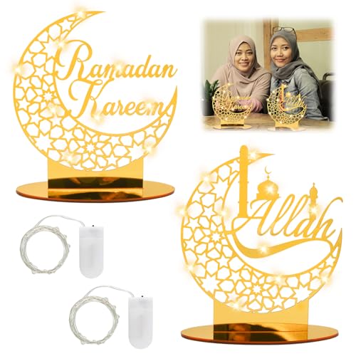 Ramadan Eid Mubarak Dekoration, 2PC Eid Mubarak Acryl Ornament, Mond Sterne Lampe Licht, Eid Mubarak Tischdekoration, Ramadan Dekoration, Ramadan Mond Nachtlicht, Eid Mubarak Hauptdekor DIY Geschenk von Qunkun